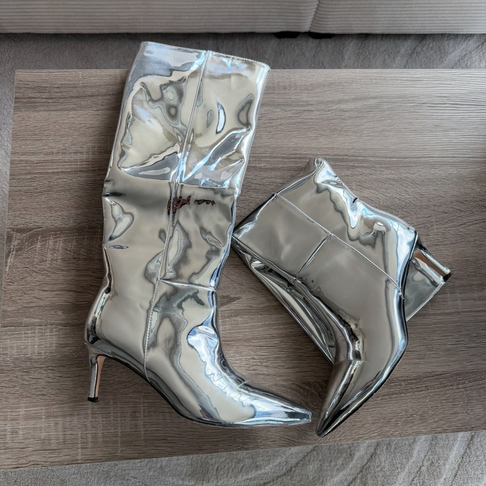 AKIRA Metallic Silver Heeled Boots